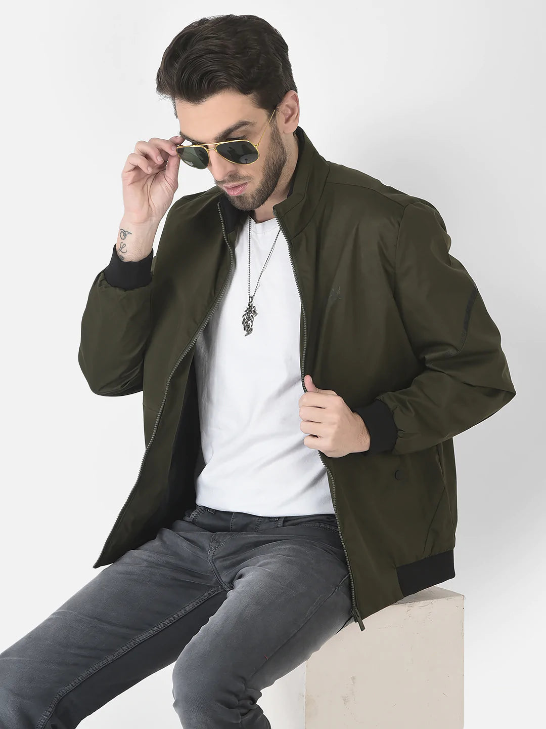 Olive green outlet bomber jacket