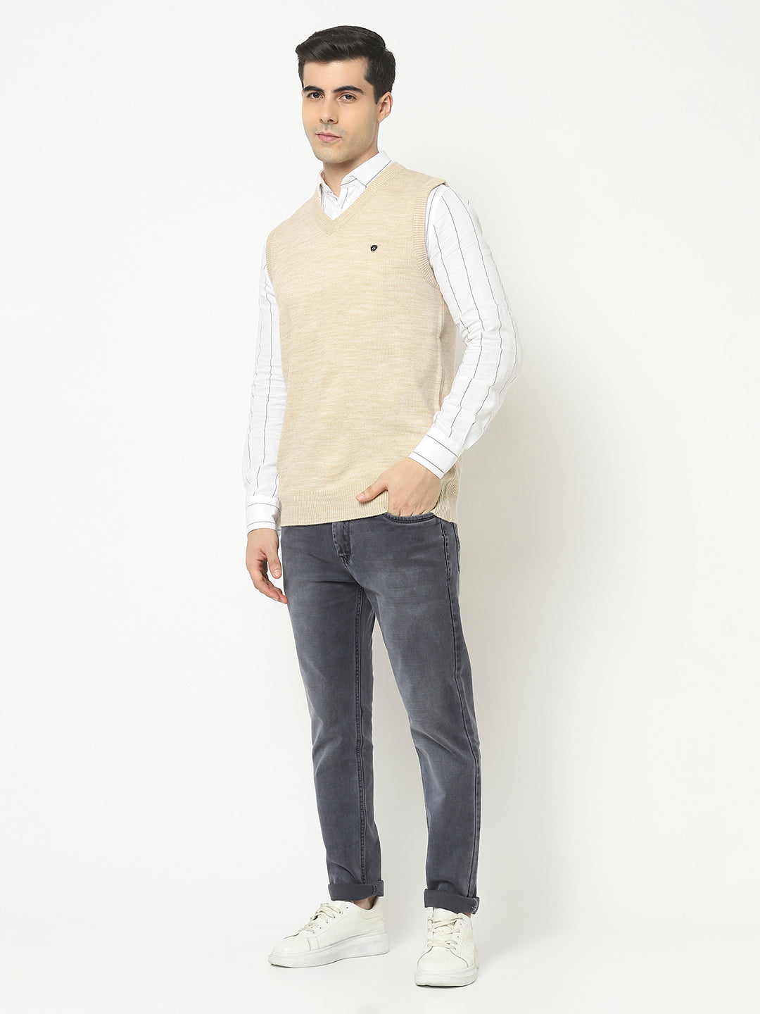 Beige Sweater Vest with Logo Crest Crimsoune Club