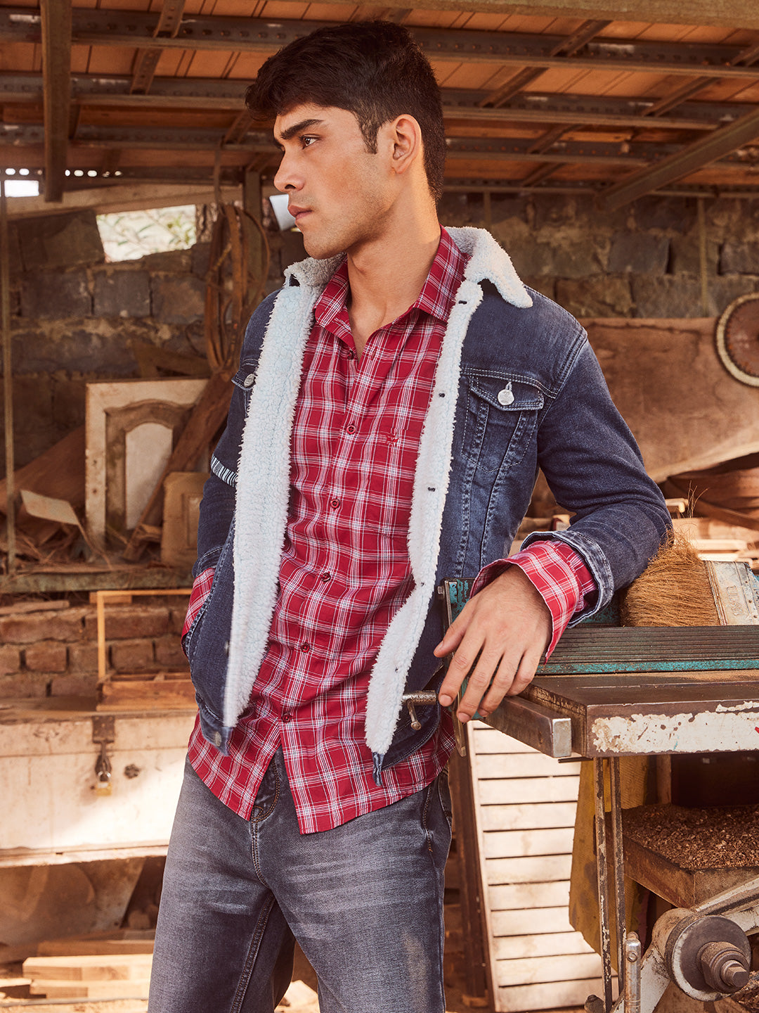 Plaid denim hotsell jacket mens