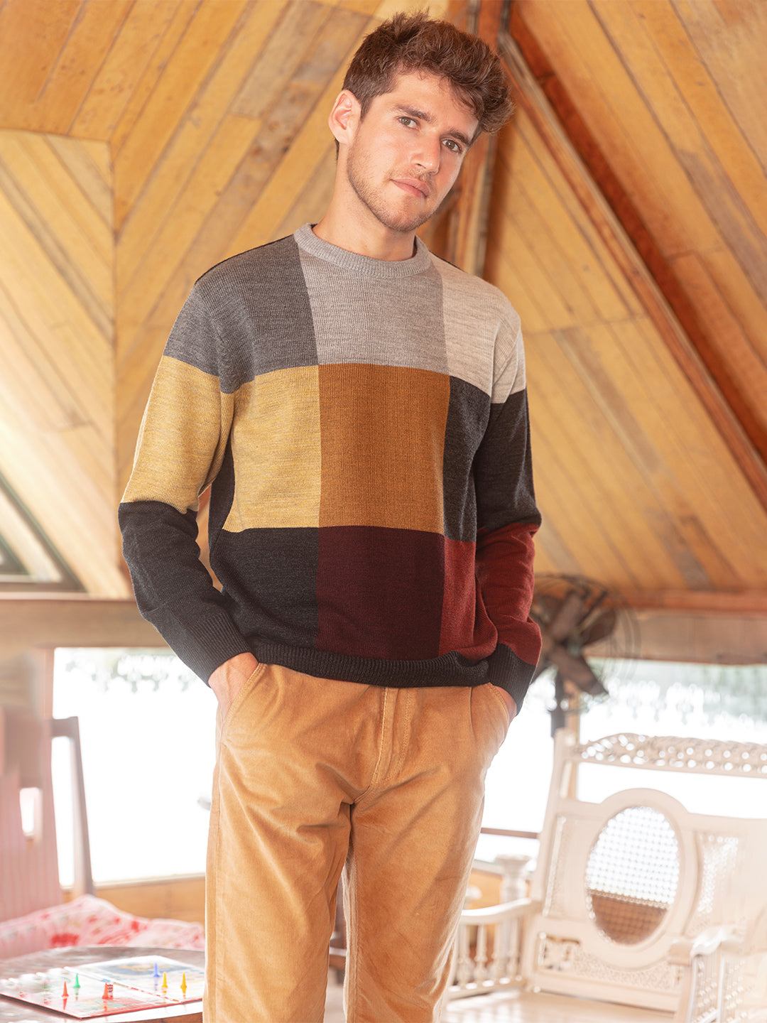 Multi Colour Sweater in Colour Blocks Crimsoune Club