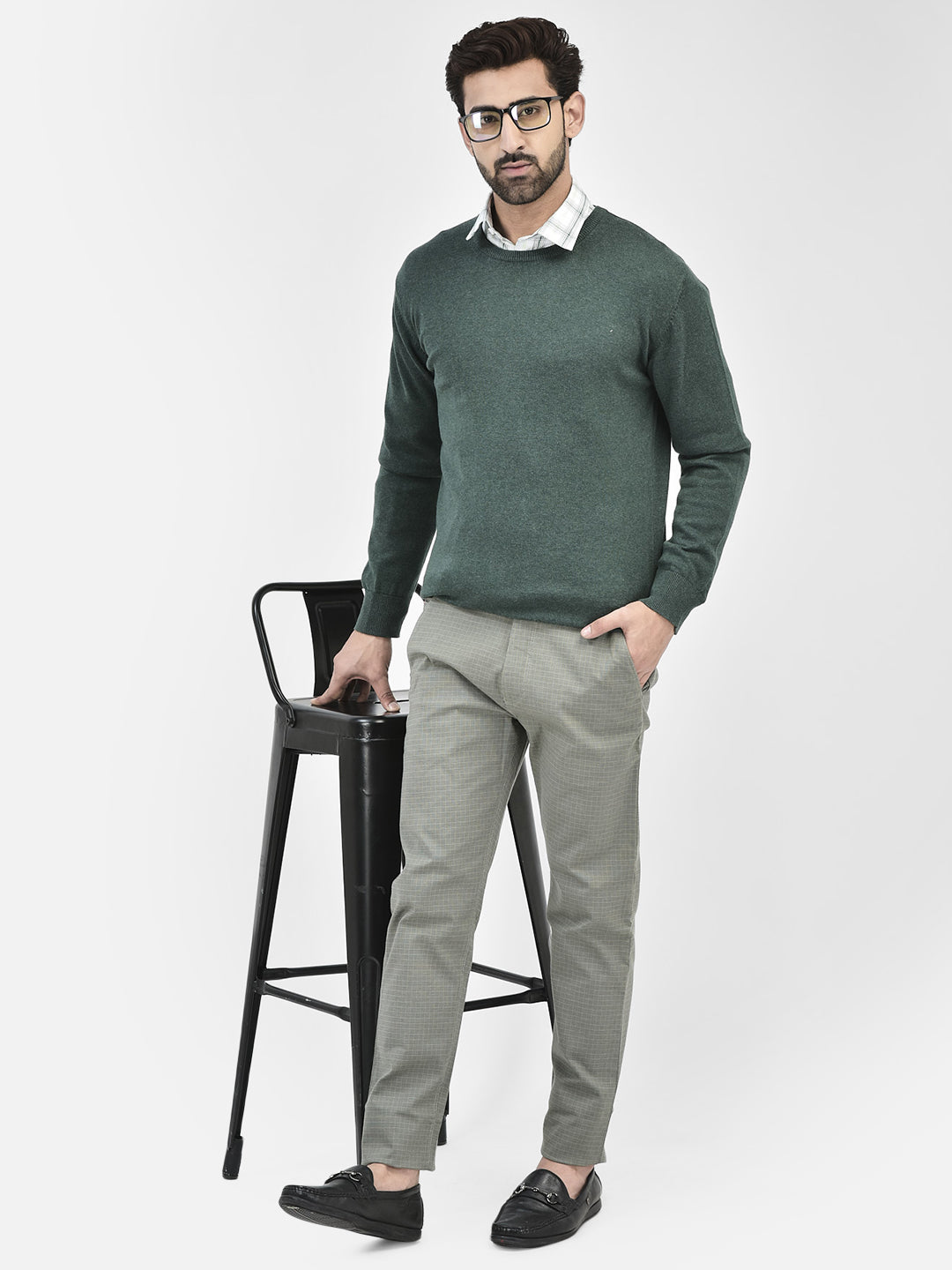 Green sweater gray fashion pants