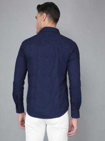 Navy Blue 100% Cotton Denim Shirt-Men Shirts-Crimsoune Club