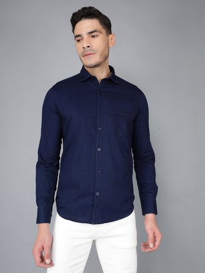 Navy Blue 100% Cotton Denim Shirt-Men Shirts-Crimsoune Club