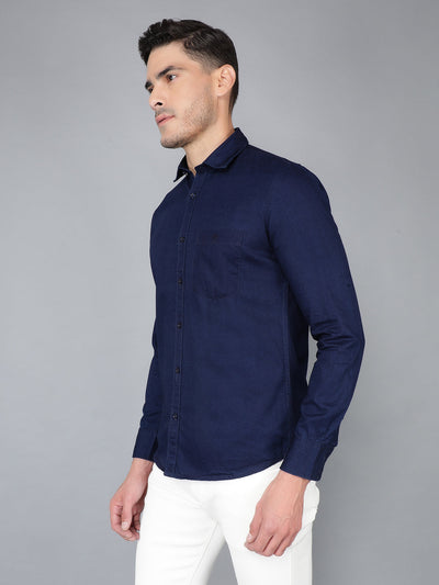 Navy Blue 100% Cotton Denim Shirt-Men Shirts-Crimsoune Club