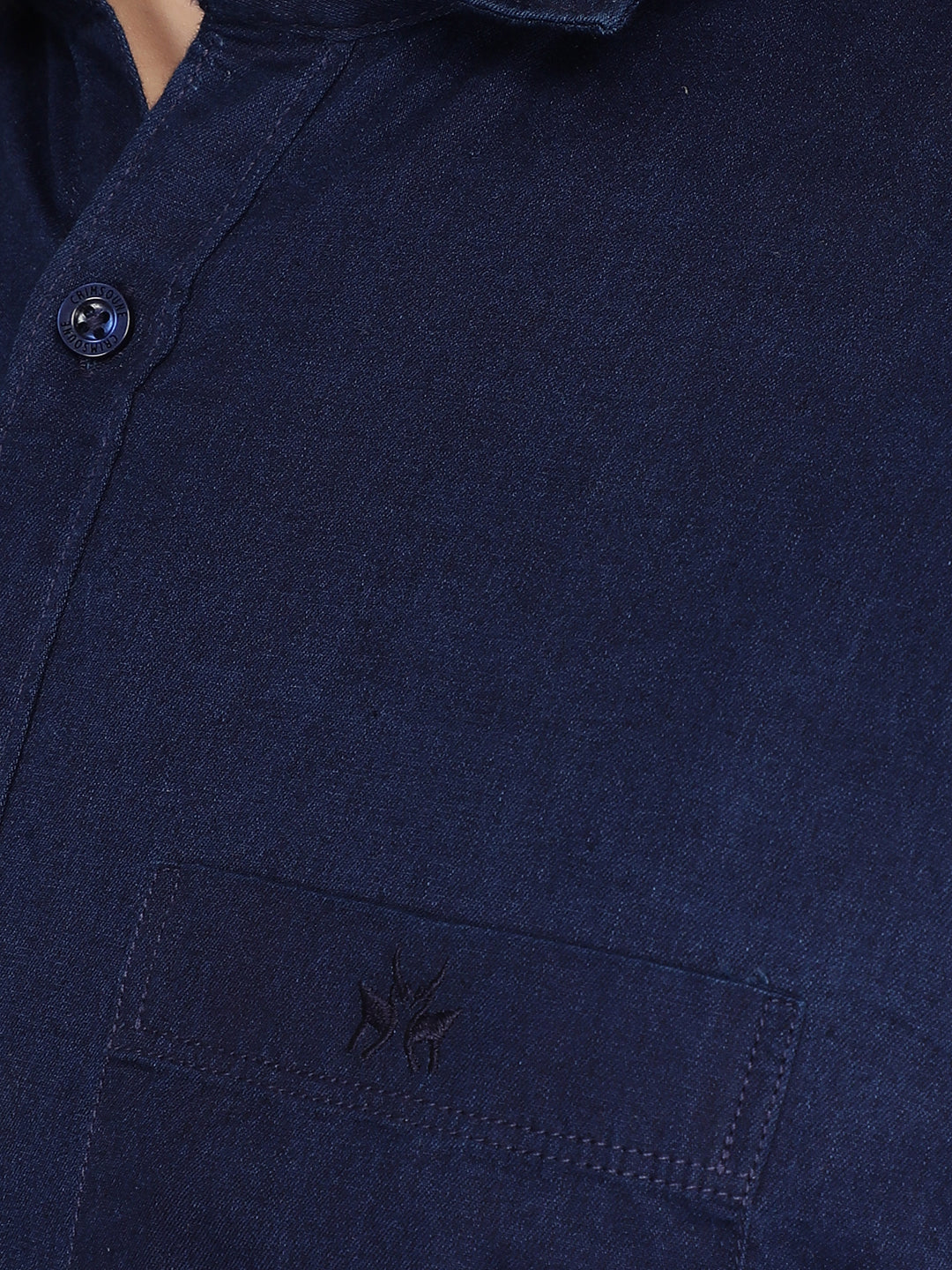 Navy Blue 100% Cotton Denim Shirt-Men Shirts-Crimsoune Club