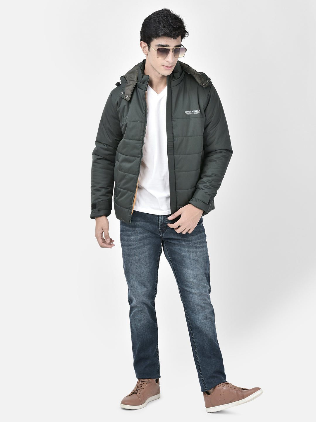 Green Hooded Puffer Jacket-Men Jackets-Crimsoune Club