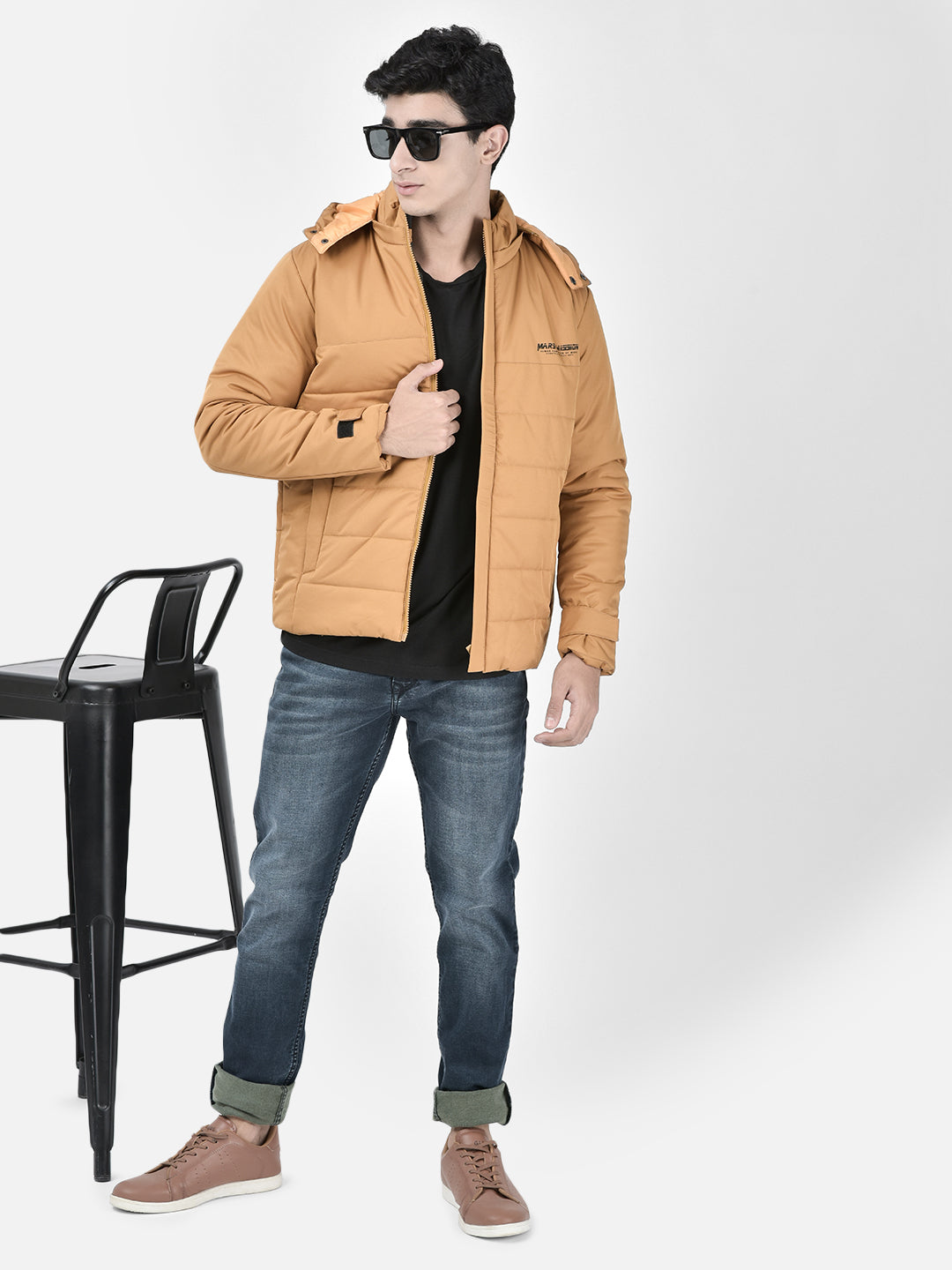 Mustard Hooded Puffer Jacket-Men Jackets-Crimsoune Club