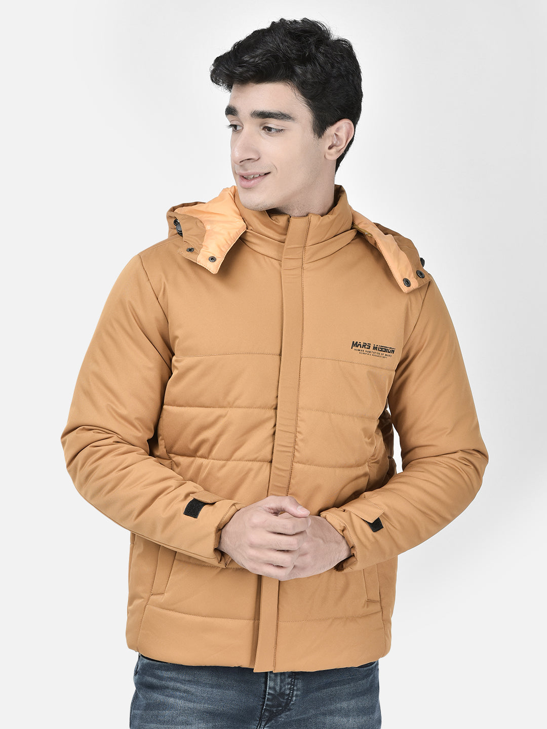 Mustard Hooded Puffer Jacket-Men Jackets-Crimsoune Club