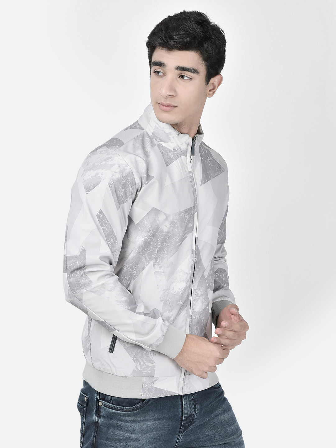 Grey Printed Jacket-Men Jackets-Crimsoune Club