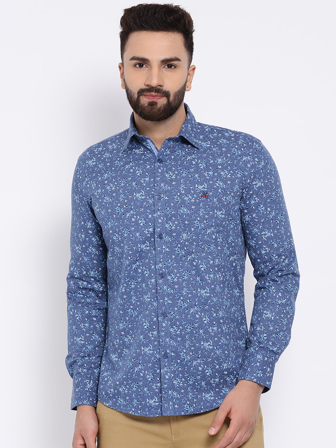 Blue Floral Printed Shirt-Men Shirts-Crimsoune Club