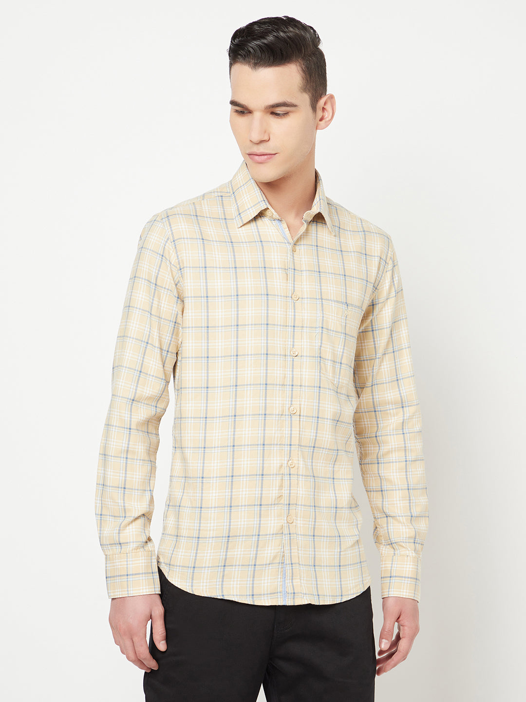 Beige Checked Shirt-Men Shirts-Crimsoune Club