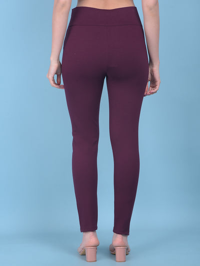 Maroon Skinny Treggings-Women Treggings-Crimsoune Club