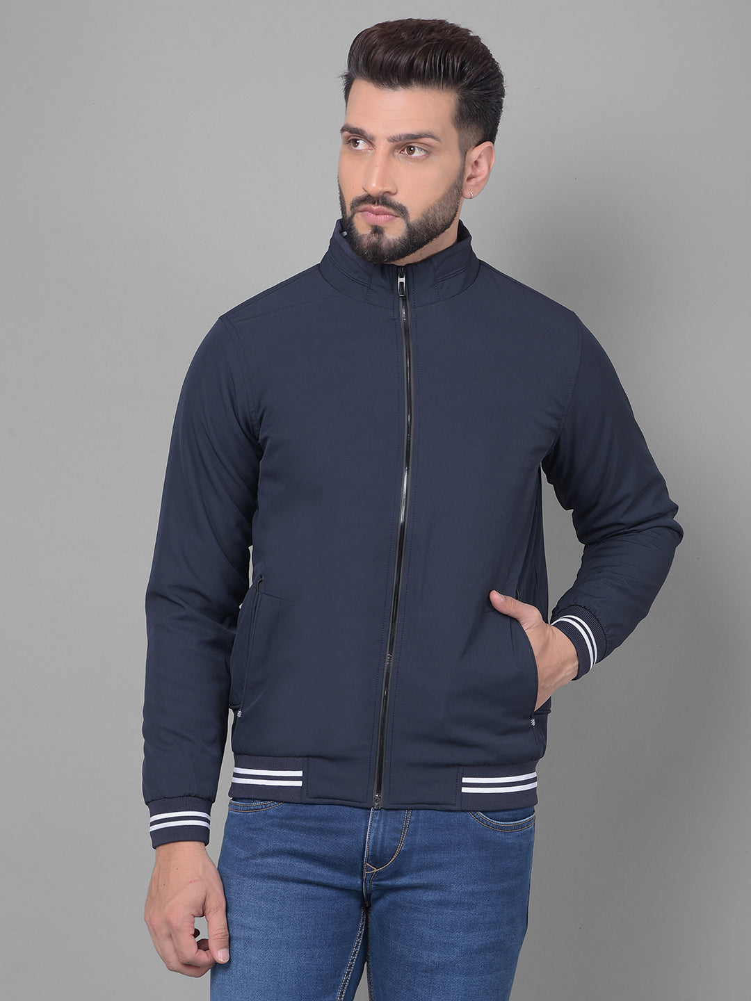 Navy Blue Bomber Jacket-Men Jackets-Crimsoune Club