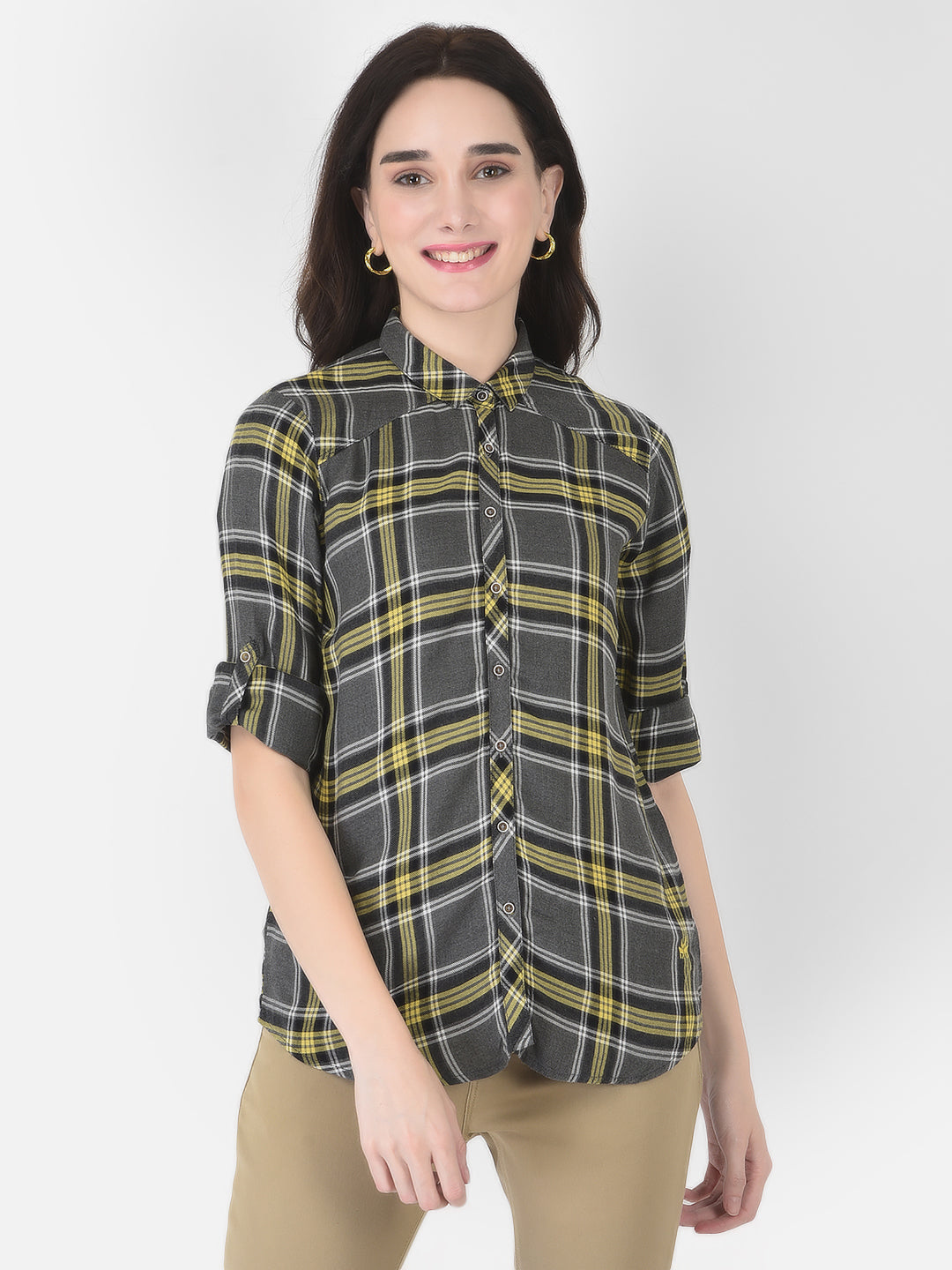 Grey Checked Shirt-Women Shirts-Crimsoune Club