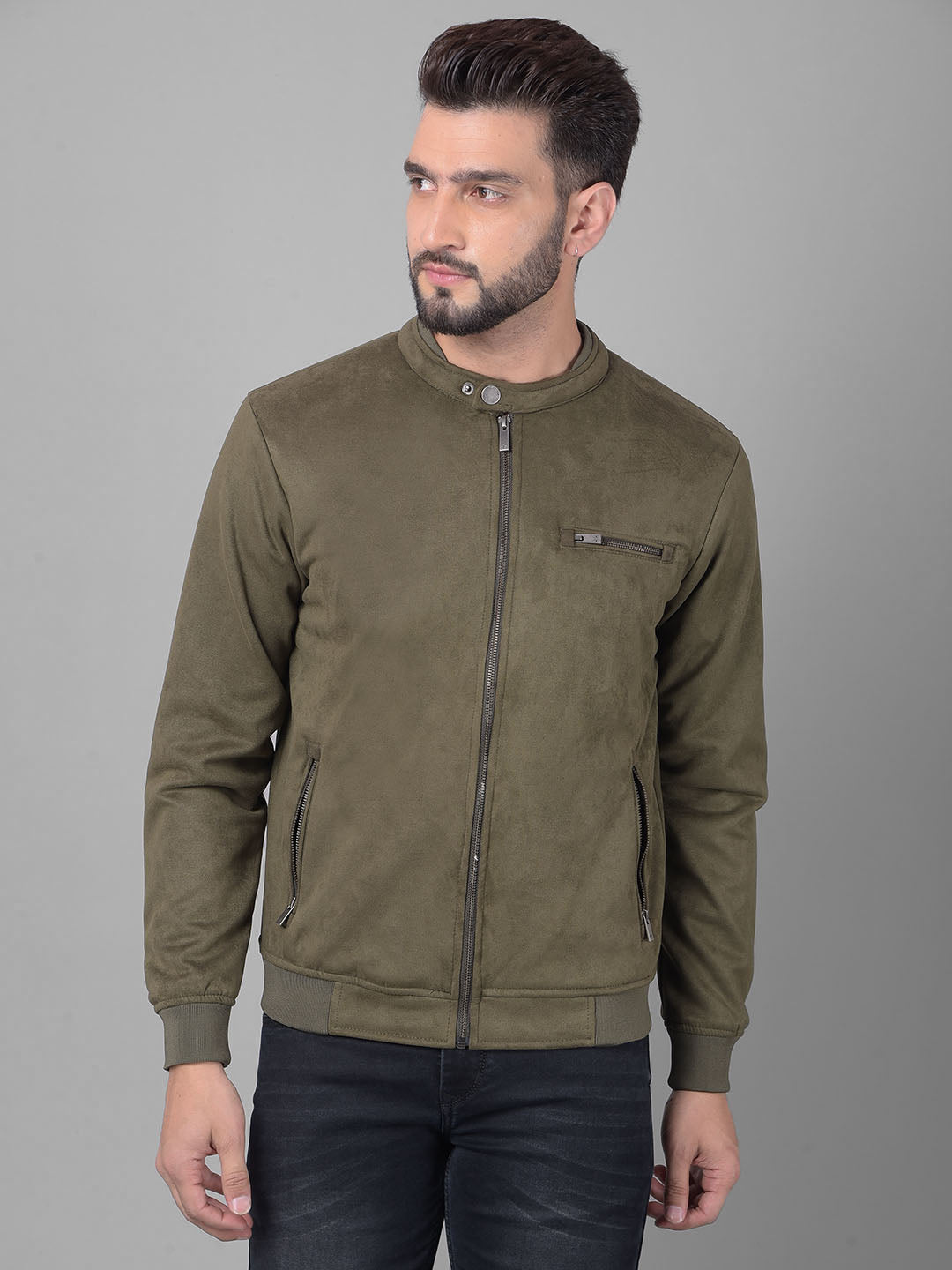 Olive Printed Bomber Jacket-Men Jackets-Crimsoune Club