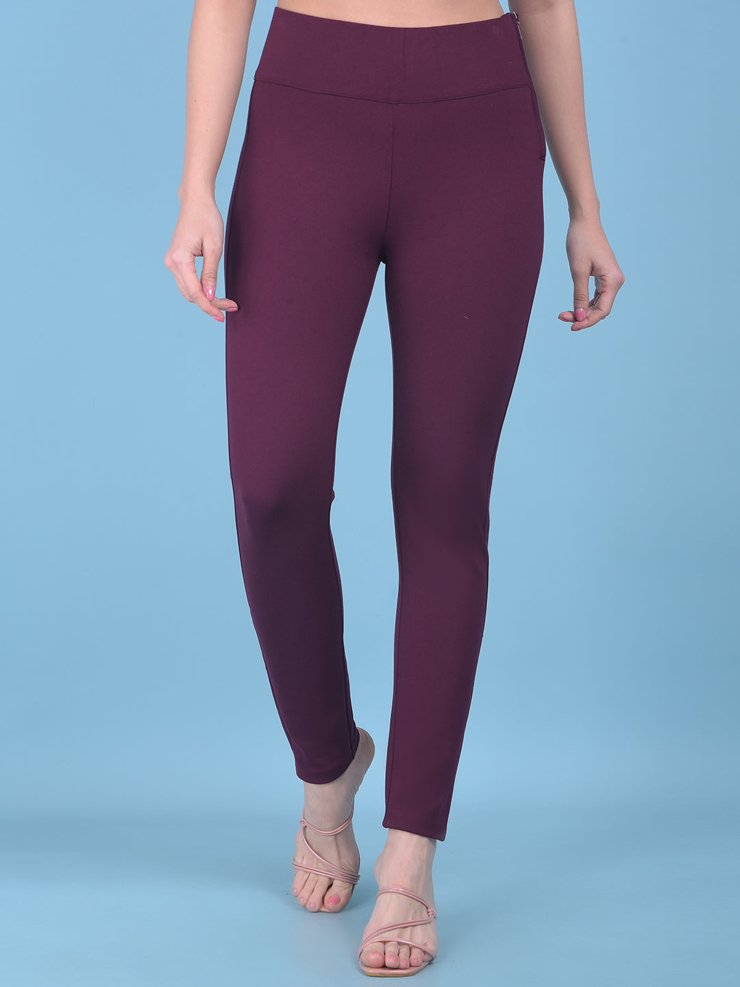 Maroon Skinny Treggings-Women Treggings-Crimsoune Club