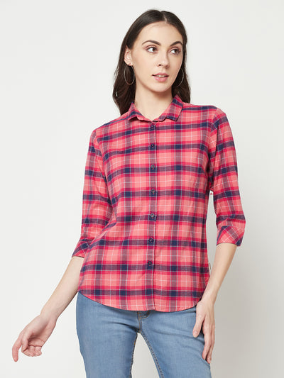 Pink Checked Shirt-Women Shirts-Crimsoune Club