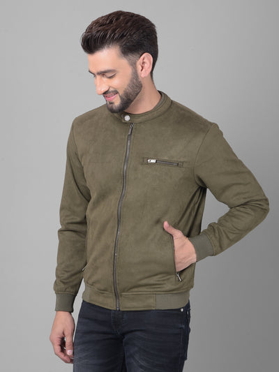 Olive Printed Bomber Jacket-Men Jackets-Crimsoune Club