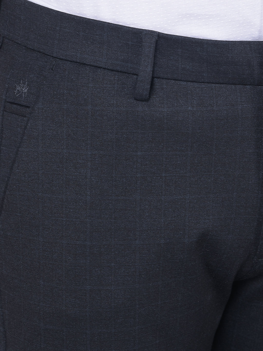 Navy Blue Checked Trousers-Men Trousers-Crimsoune Club