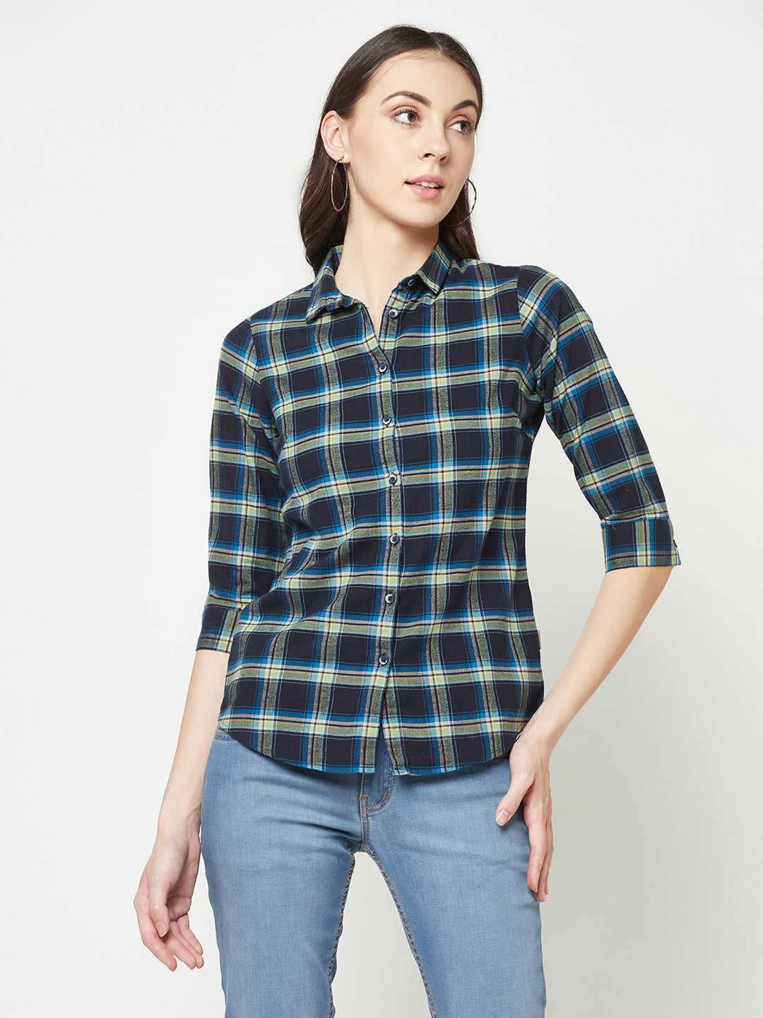 Green Checked Shirt-Women Shirts-Crimsoune Club