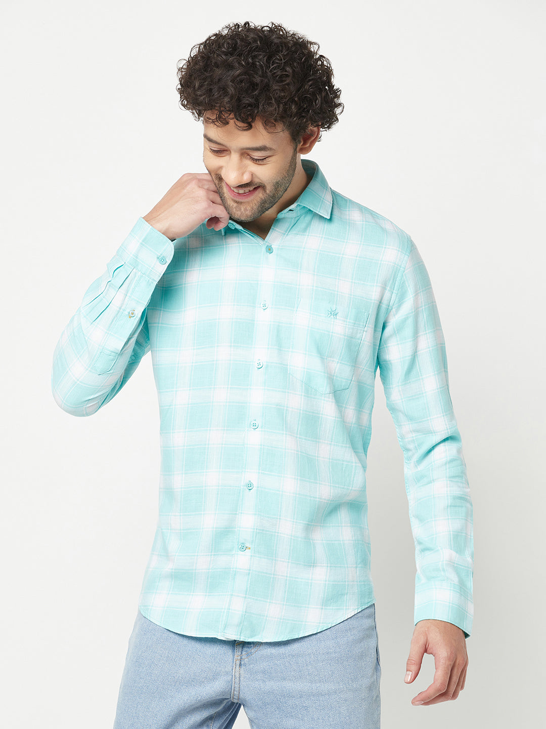 Turquoise Checked Shirt-Men Shirts-Crimsoune Club