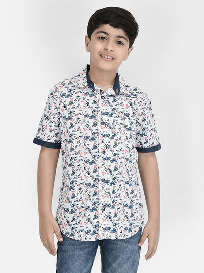 White Floral Printed Shirt-Boys Shirts-Crimsoune Club