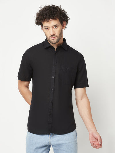 Black Linen Shirt-Men Shirts-Crimsoune Club