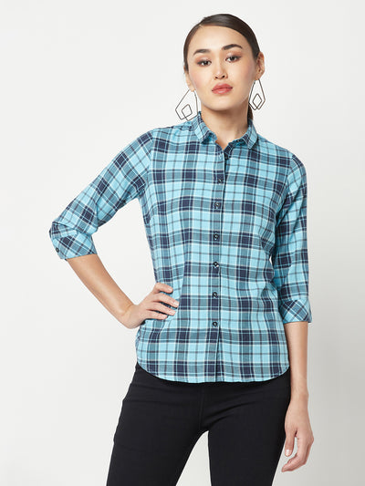 Blue Checked Shirt-Women Shirts-Crimsoune Club