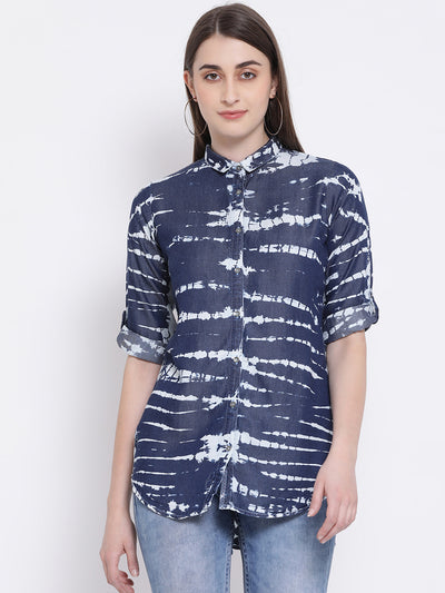 Blue Printed Shirt-Women Shirts-Crimsoune Club