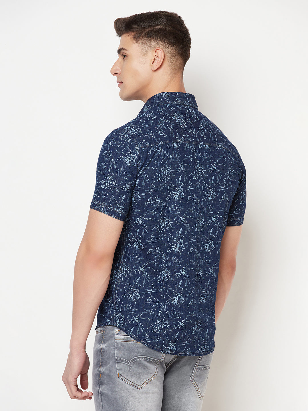 Navy Blue Floral Shirt-Men Shirts-Crimsoune Club