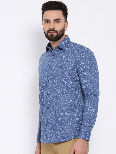 Blue Floral Printed Shirt-Men Shirts-Crimsoune Club