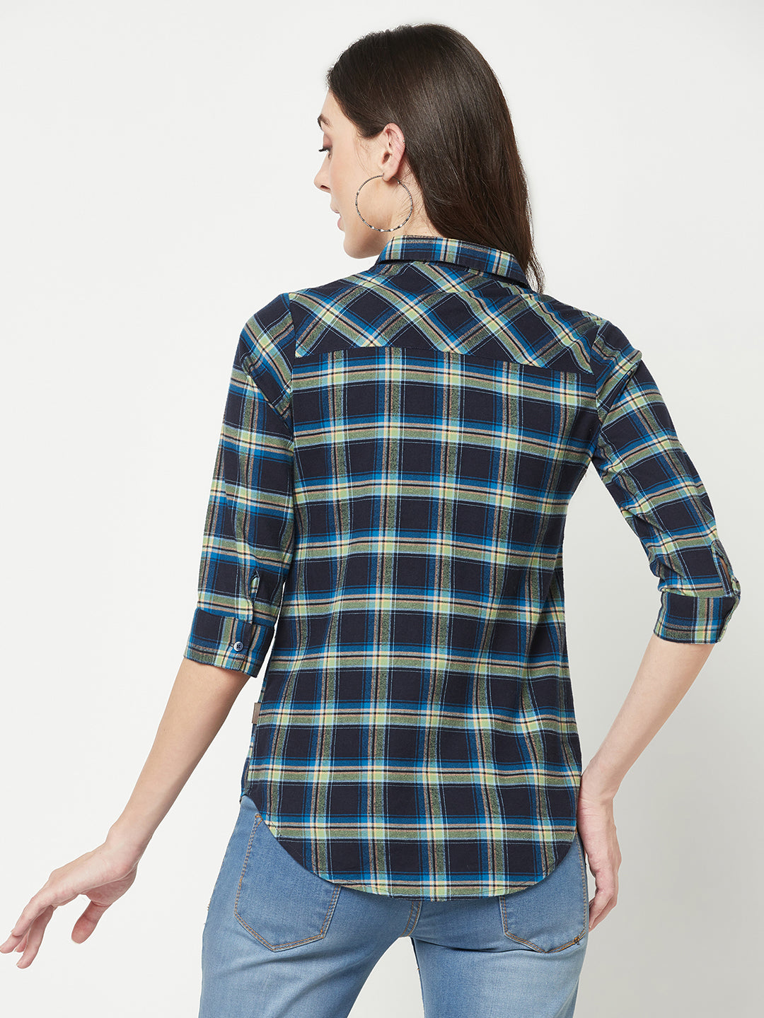 Green Checked Shirt-Women Shirts-Crimsoune Club