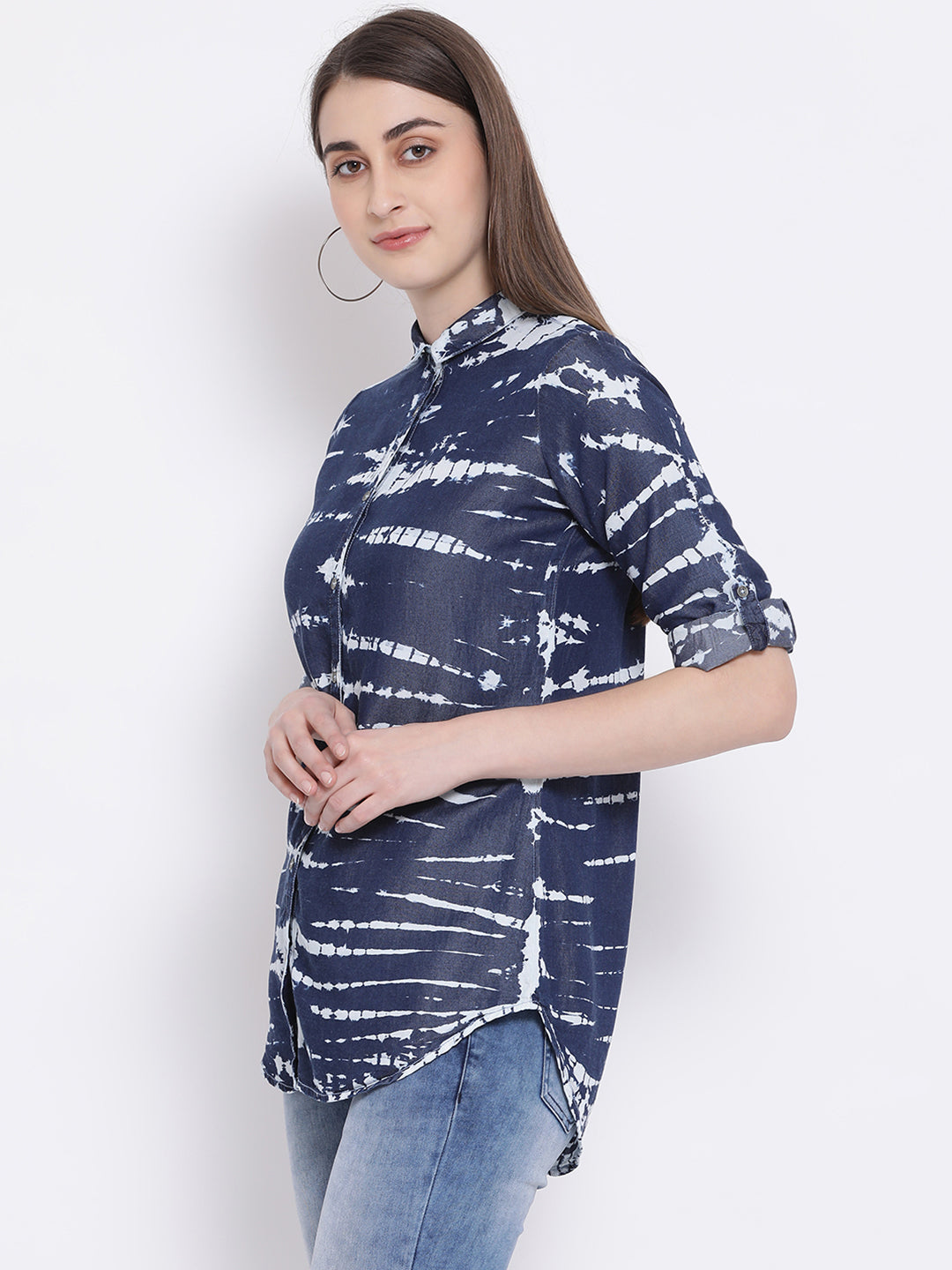 Blue Printed Shirt-Women Shirts-Crimsoune Club