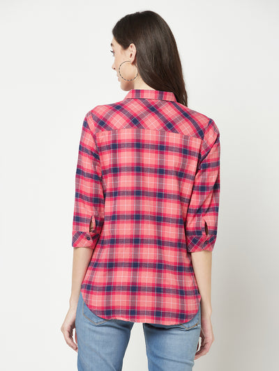 Pink Checked Shirt-Women Shirts-Crimsoune Club