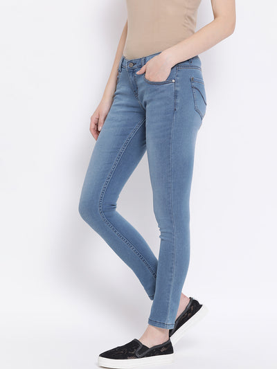 Blue Light-Wash Denim-Women Jeans-Crimsoune Club