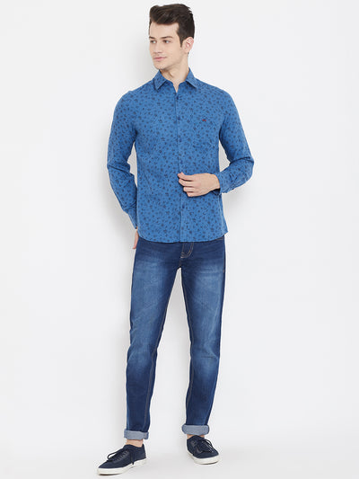 Printed Blue Shirt-Men Shirts-Crimsoune Club