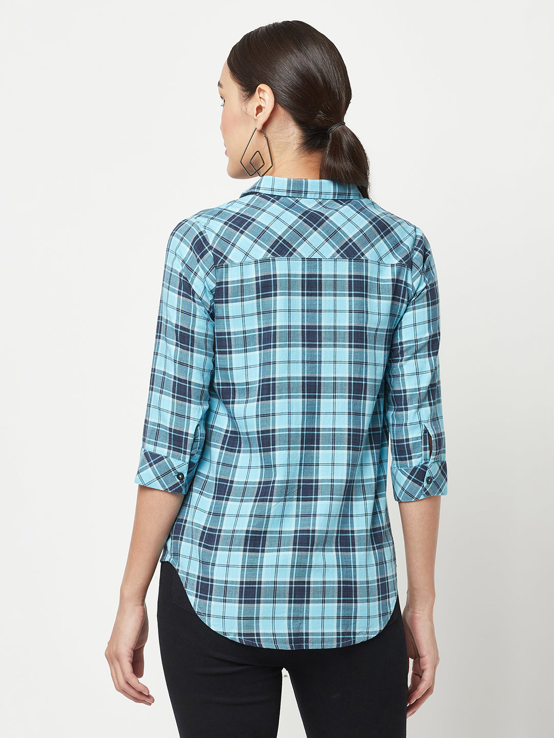 Blue Checked Shirt-Women Shirts-Crimsoune Club