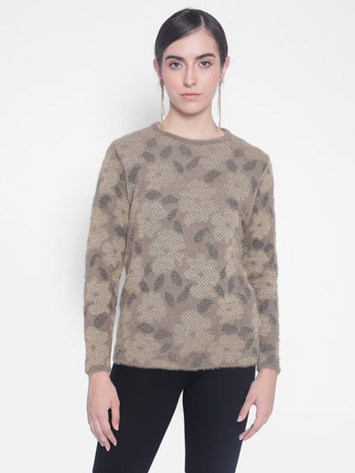 Brown Printed Sweaters-Women Sweaters-Crimsoune Club