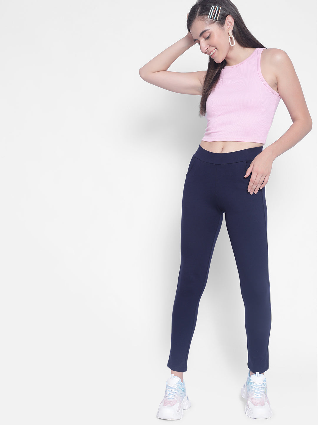 Navy Blue Trackpants-Women Trackpants-Crimsoune Club