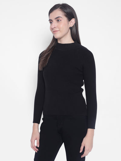 Black High-Neck Sweaters-Women Sweaters-Crimsoune Club