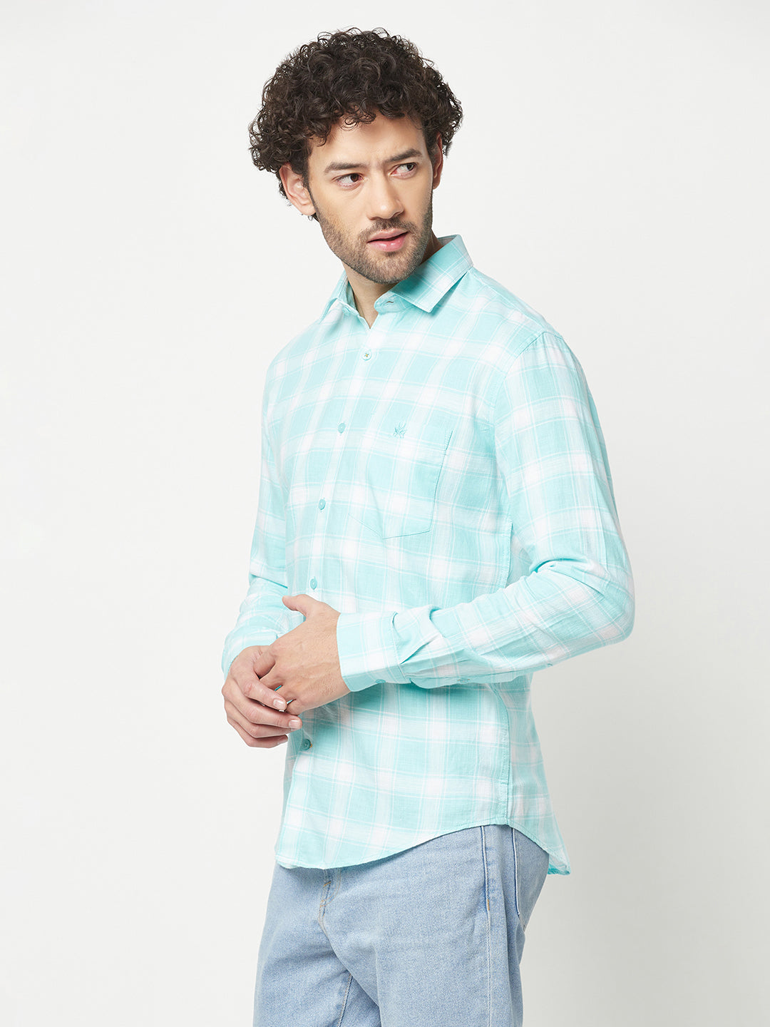 Turquoise Checked Shirt-Men Shirts-Crimsoune Club