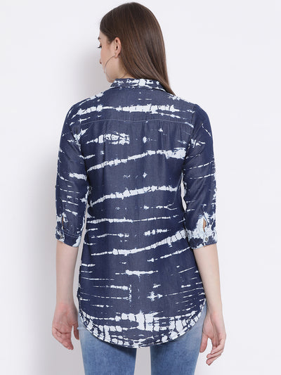 Blue Printed Shirt-Women Shirts-Crimsoune Club