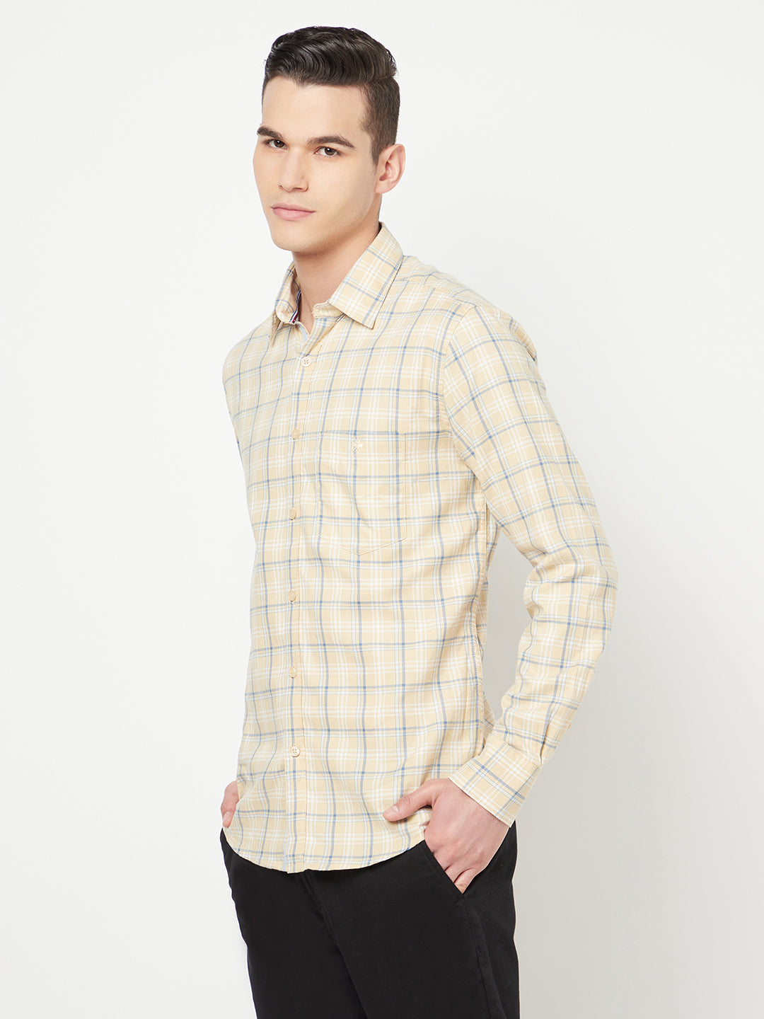 Beige Checked Shirt-Men Shirts-Crimsoune Club