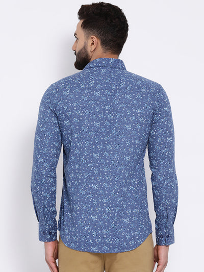 Blue Floral Printed Shirt-Men Shirts-Crimsoune Club