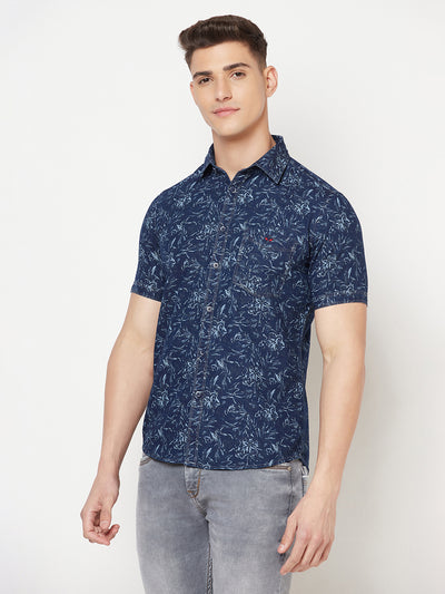 Navy Blue Floral Shirt-Men Shirts-Crimsoune Club