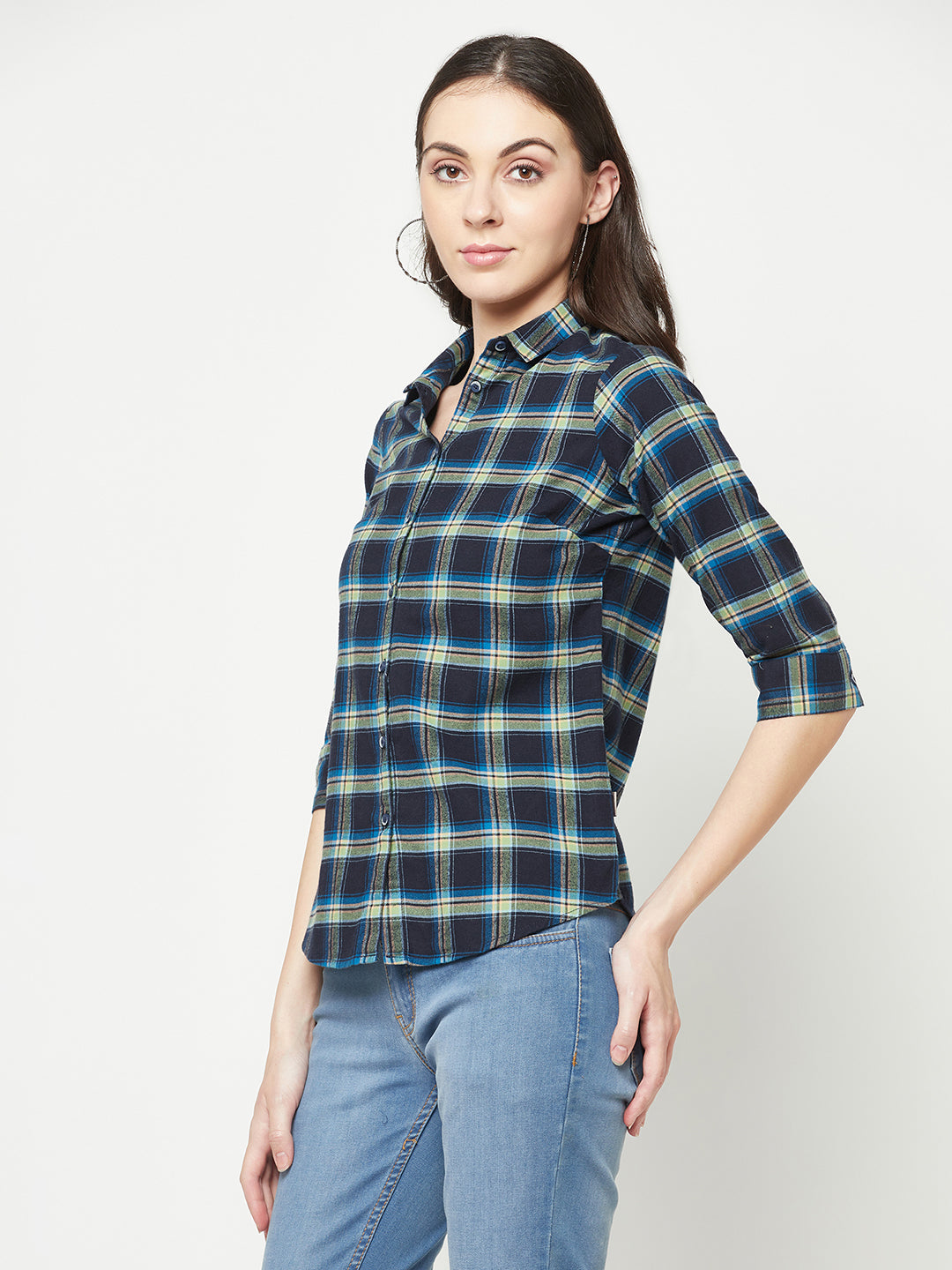 Green Checked Shirt-Women Shirts-Crimsoune Club