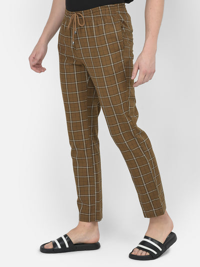 Brown Checked Lounge Pants-Men Lounge Pants-Crimsoune Club