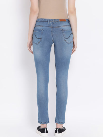 Blue Light-Wash Denim-Women Jeans-Crimsoune Club