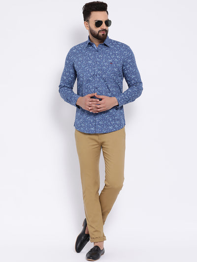 Blue Floral Printed Shirt-Men Shirts-Crimsoune Club