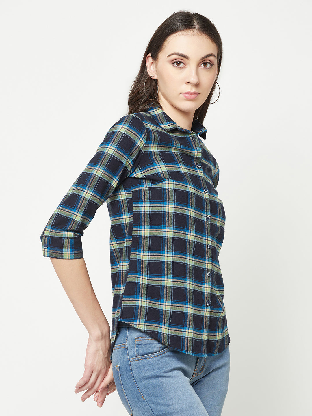 Green Checked Shirt-Women Shirts-Crimsoune Club